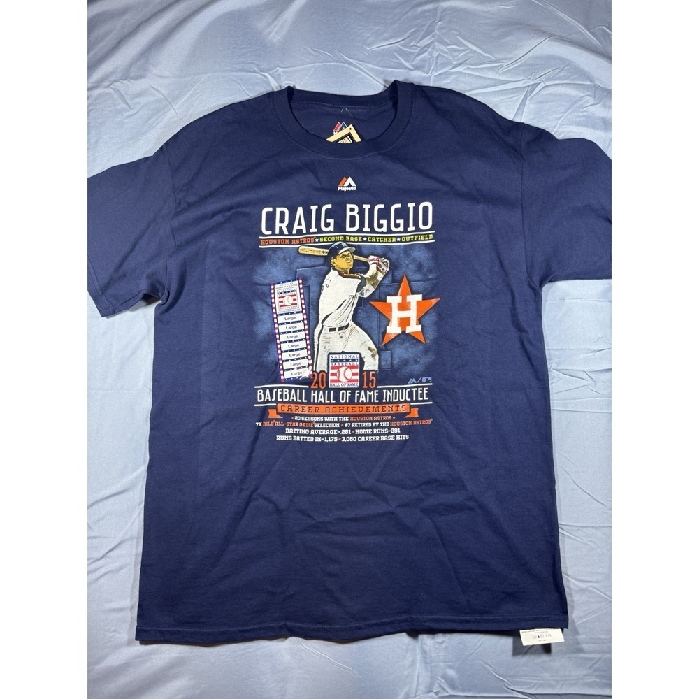 Majestic Blue Craig Biggio Hall Of Fame Tshirt Size Large NWT